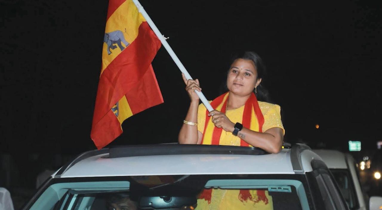 People's representative addressing citizens at public microphone